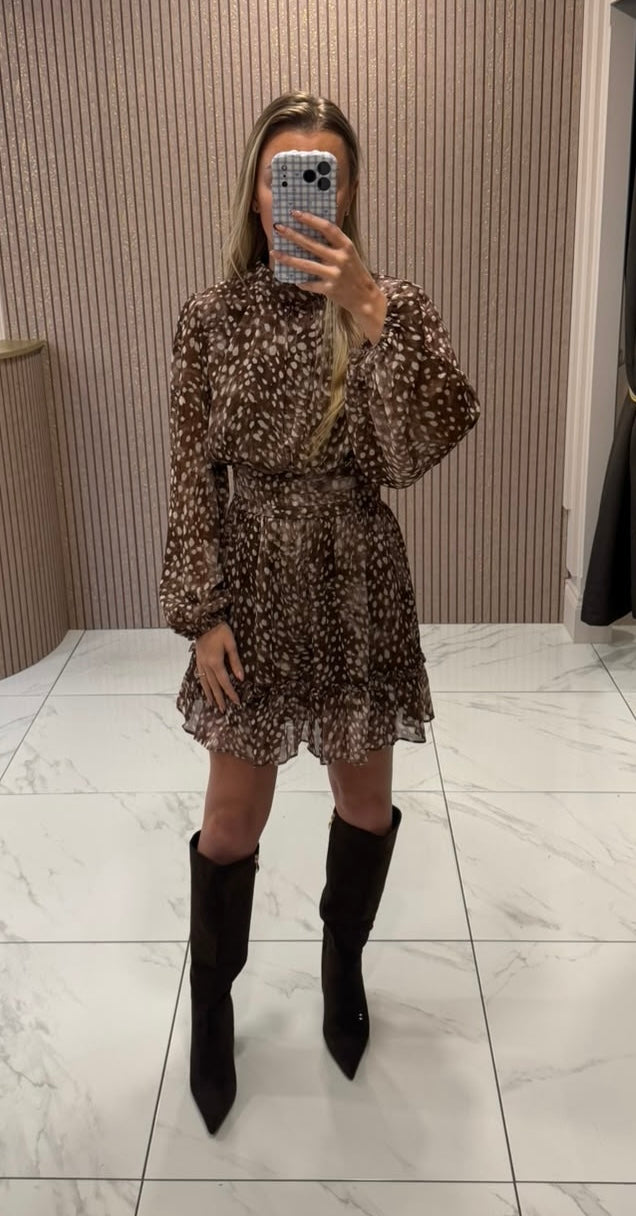 Freya Chocolate Animal Print Floaty Dress