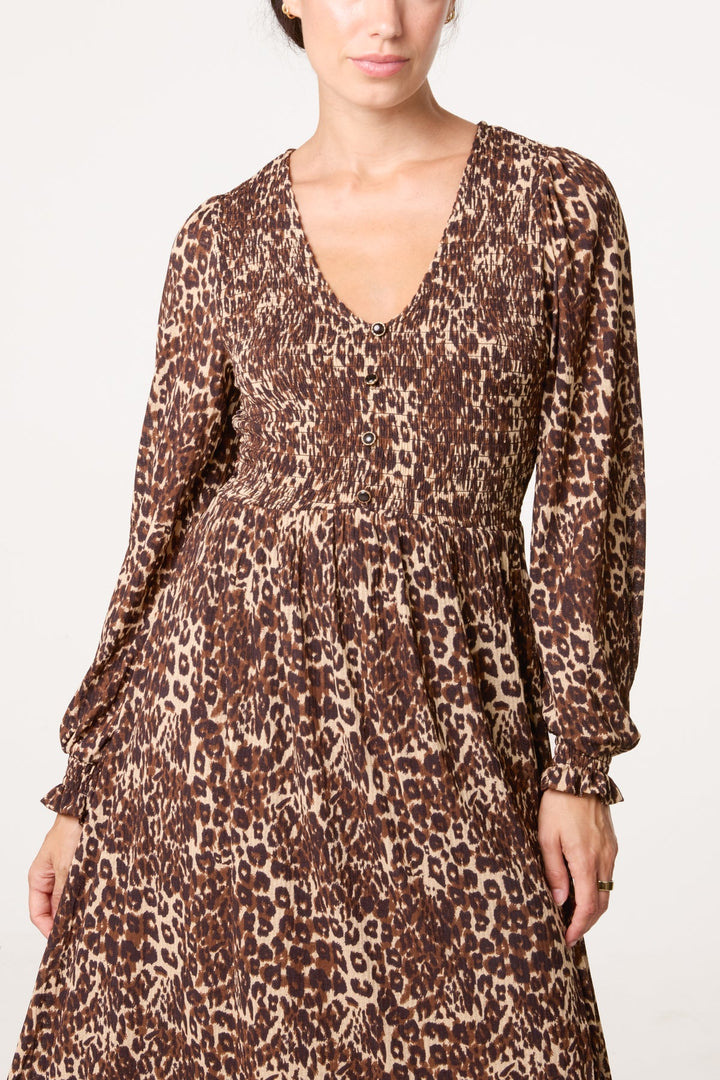 Polly Leopard Print Button Front Dress