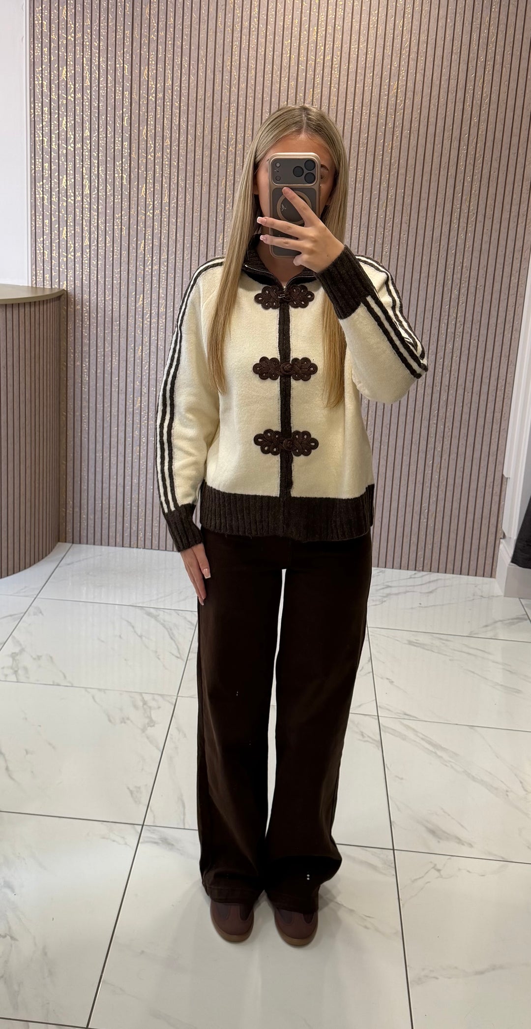 Cleo Chocolate &amp; Cream Cardigan/Jumper