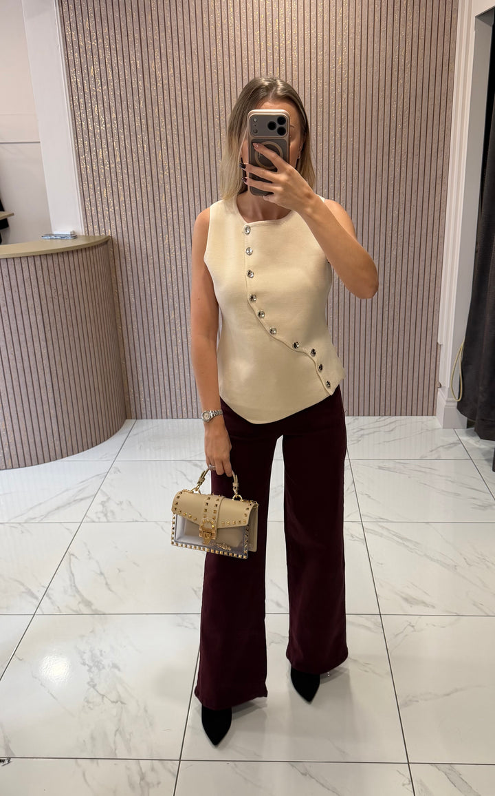 Olive Cream Silver Button Knit Top