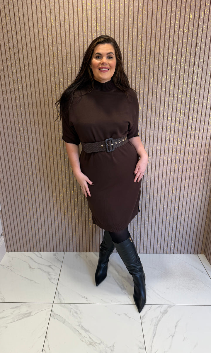 Carly Chocolate Belted Knit Dress