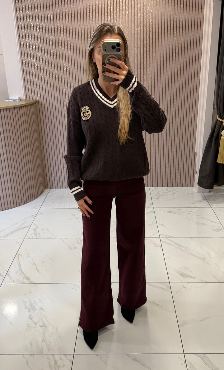 Kelby V Neck Stripe Trim Jumper