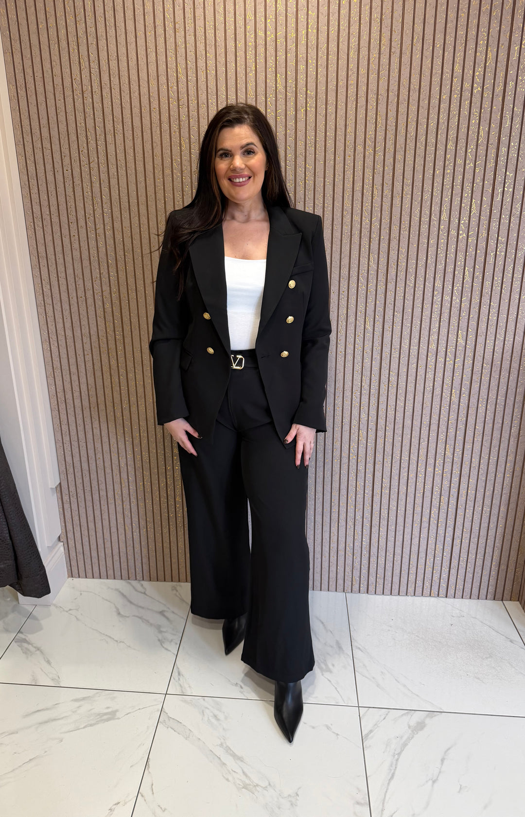 Alena Black Gold Button Double Breasted Blazer