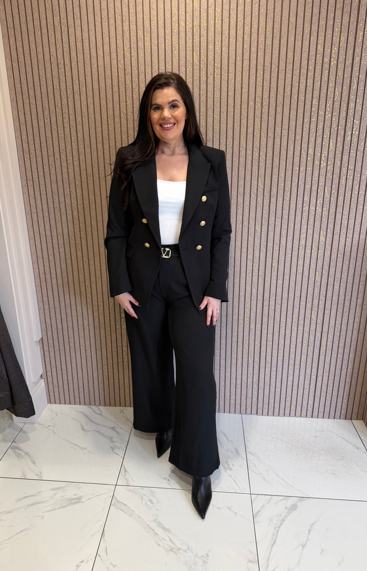 Alena Black Gold Button Double Breasted Blazer
