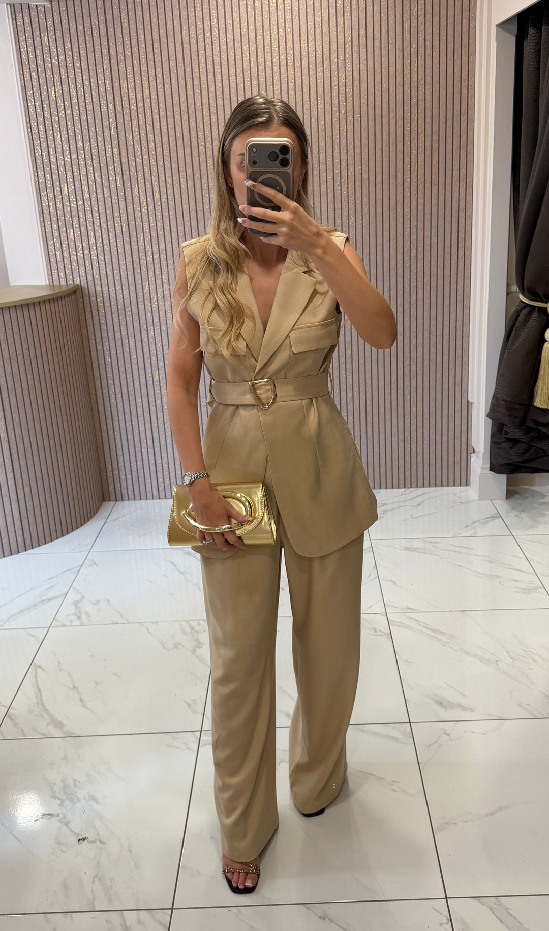 Mila Cream Waistcoat Top &amp; Trouser Co Ord Set