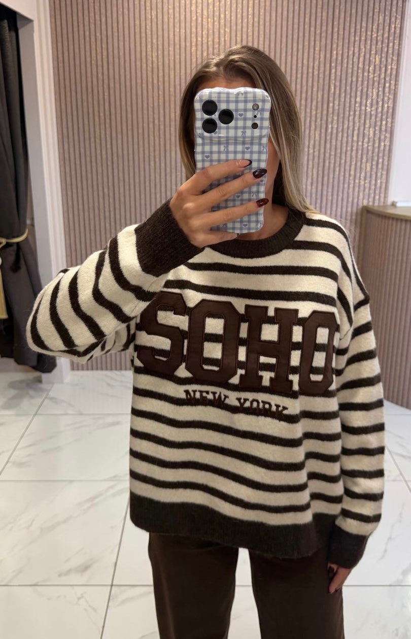 SOHO Striped Knit Chocolate &amp; Cream Jumper