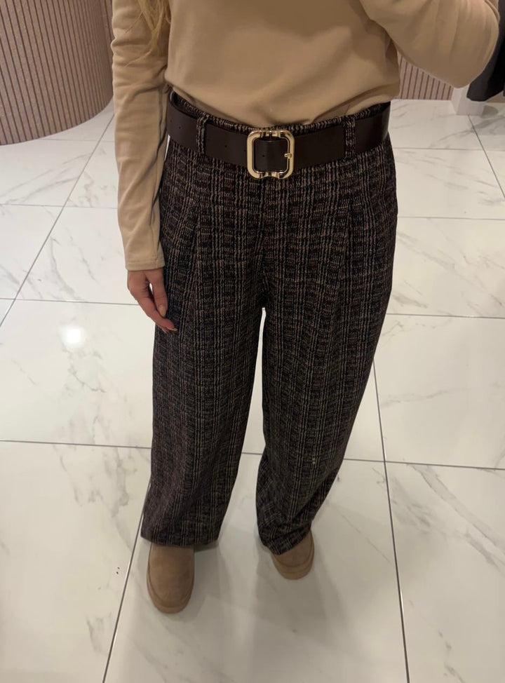Burgundy, Black &amp; Cream Tailored Belted Trousers