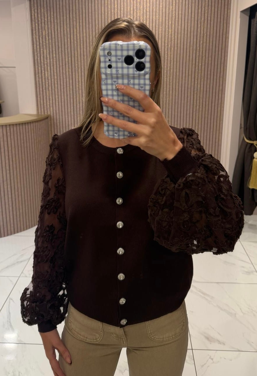 Linzi Chocolate 3D Textured Detail Cardigan