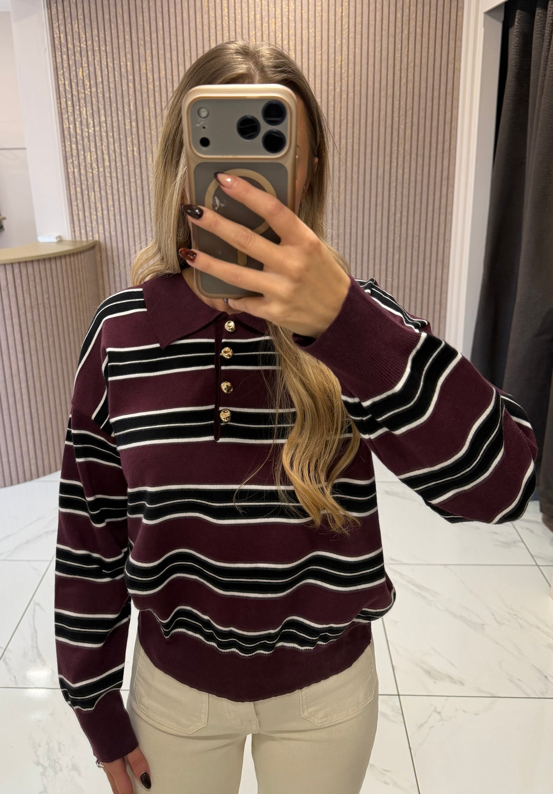 Selina Striped Burgundy Knit Top/Jumper