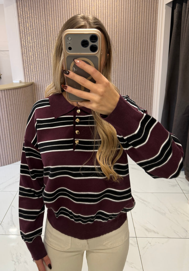Selina Striped Burgundy Knit Top/Jumper