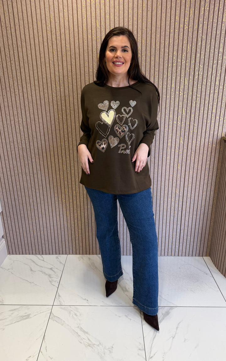 Heart Chocolate Leopard Print &amp; Diamanté Top