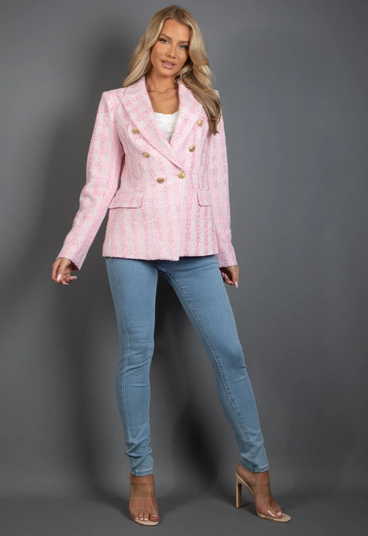 Darcy Pink Double Breasted Tweed Blazer