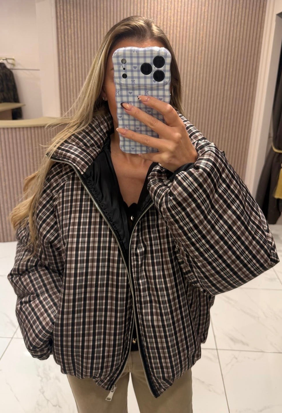 Lola Black Check Padded Coat/Jacket