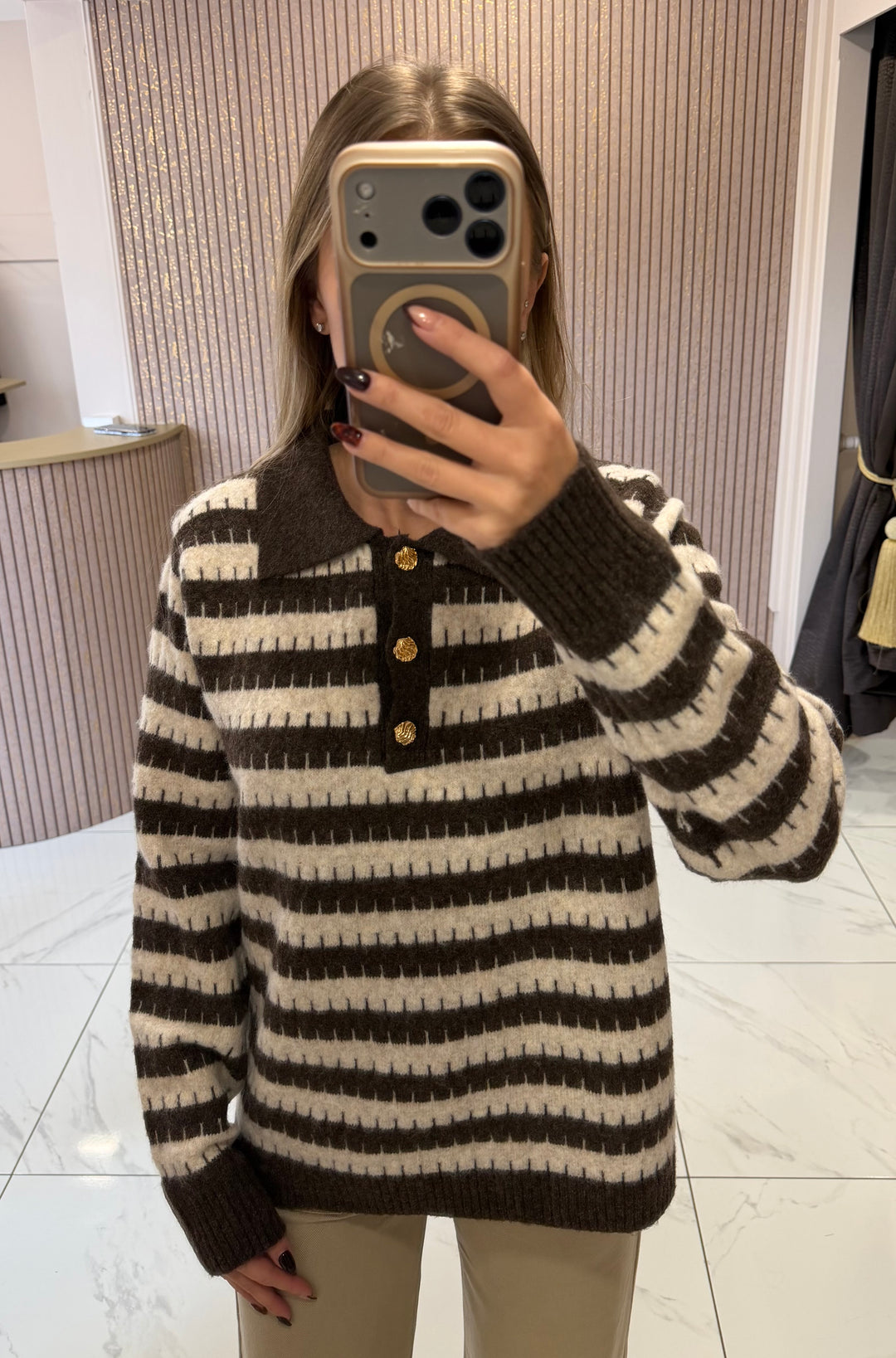 Delphine Chocolate &amp; Cream Knit Jumper