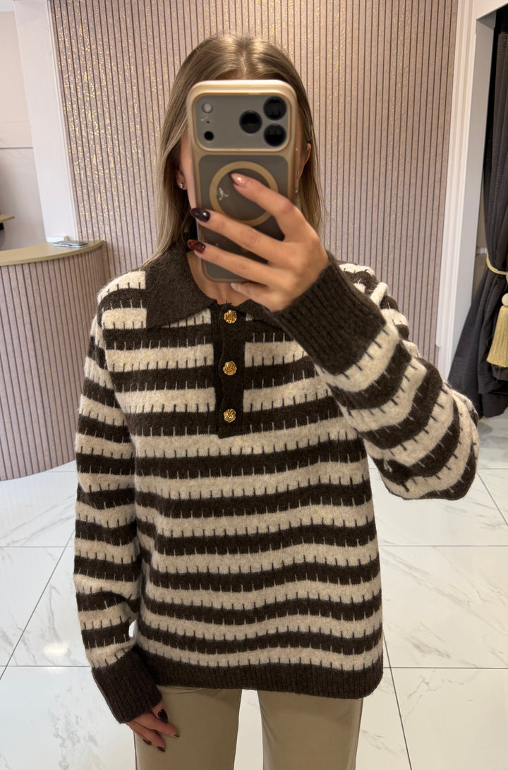 Delphine Chocolate &amp; Cream Knit Jumper