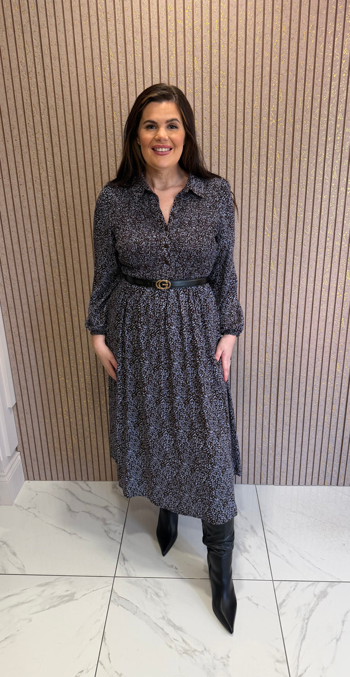Lydia Long Sleeve Chocolate Print Midi Dress