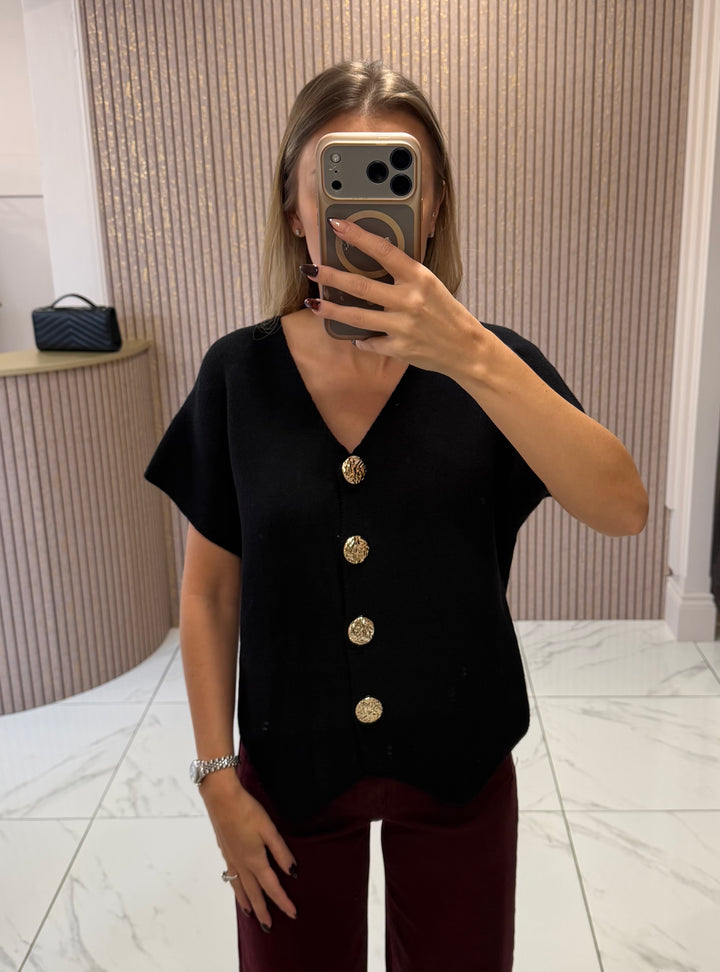 Scarlett Black Gold Button Knit Top