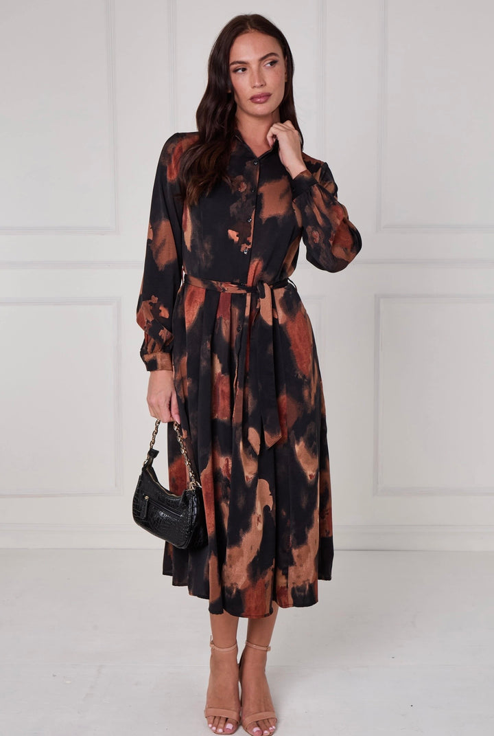 Haven Abstract Print Belted Shirt Dress