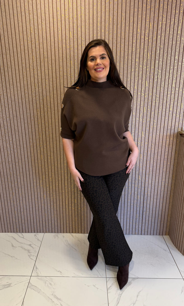 Amelia Chocolate 3/4 Sleeve Knit Top/Jumper