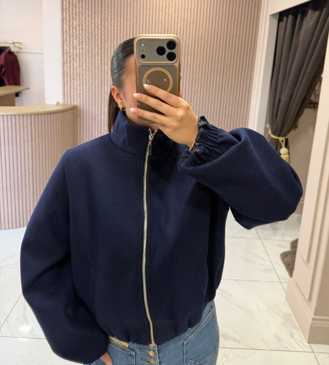 Saffron Navy Zip Up Bomber Jacket