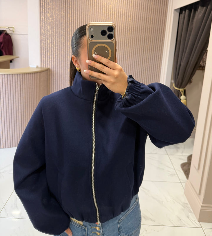 Saffron Navy Zip Up Bomber Jacket
