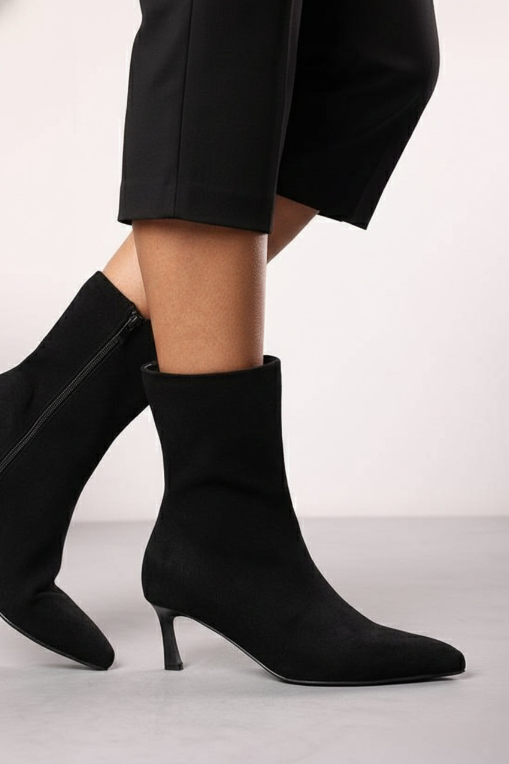 Tasha Black Suede Ankle Boots with Kitten Heel