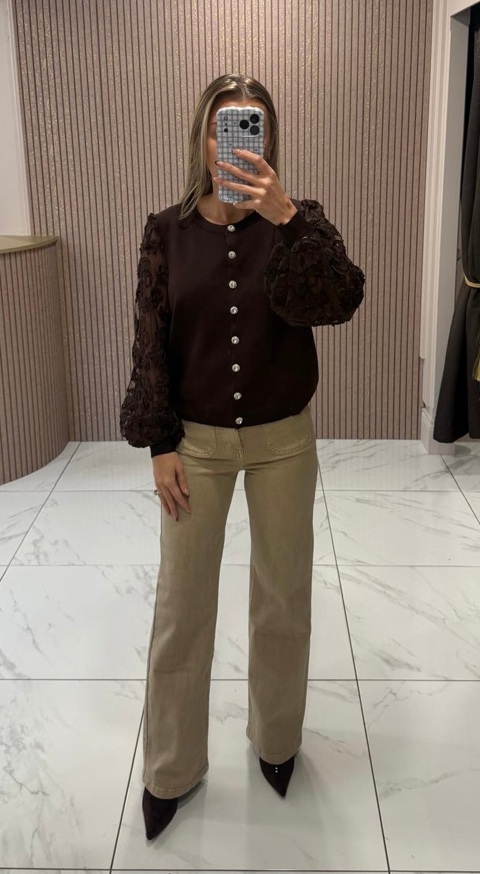 Linzi Chocolate 3D Textured Detail Cardigan