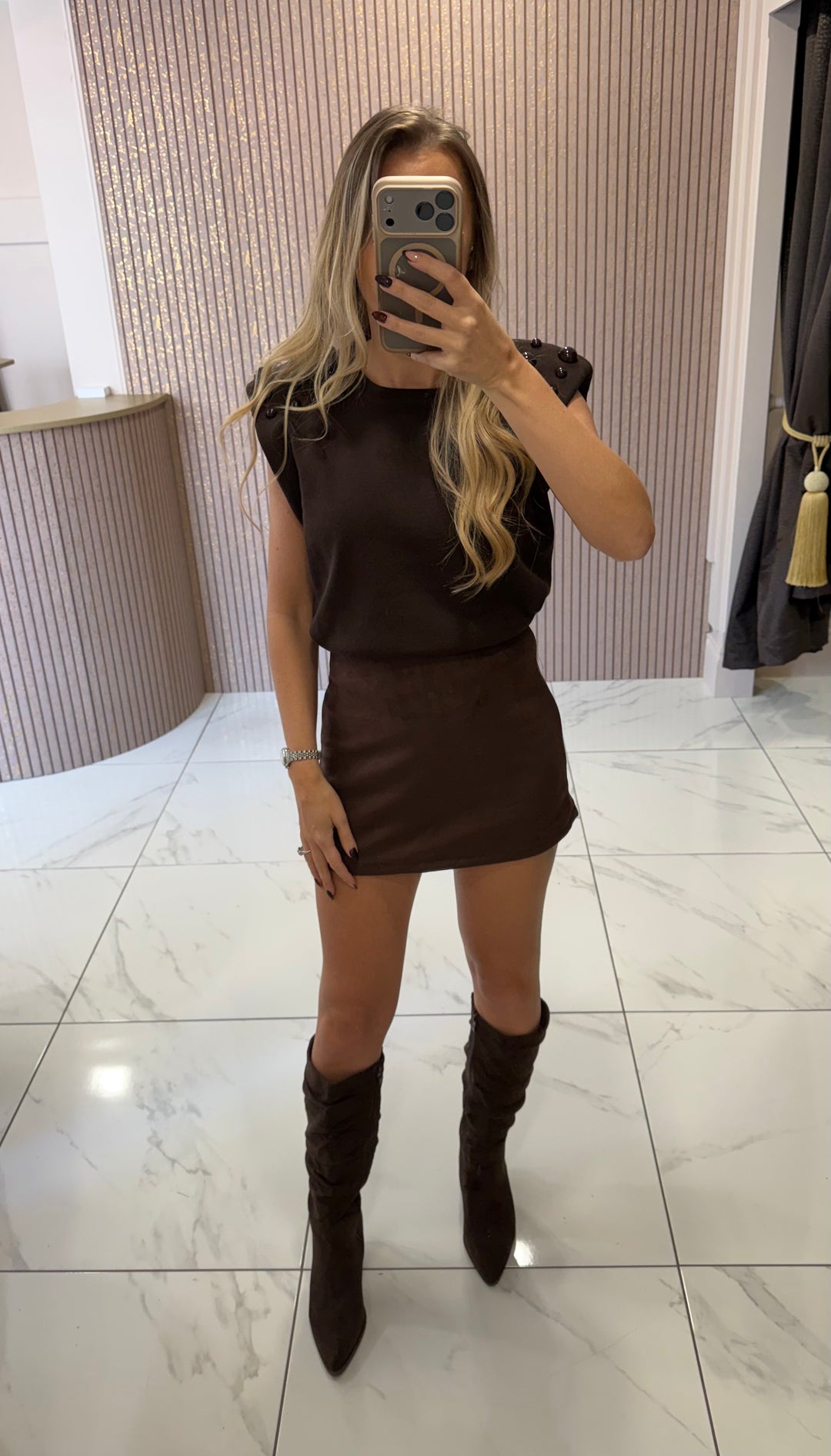 Luna Chocolate Faux Suede Skort
