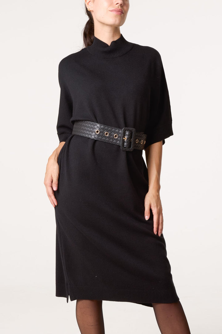 Carly Black Belted Knit Dress