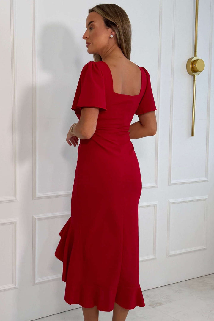 Darcie Flared Sleeve Frill Midi Dress