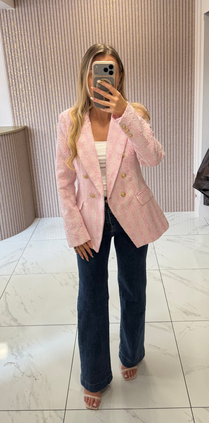Darcy Pink Double Breasted Tweed Blazer