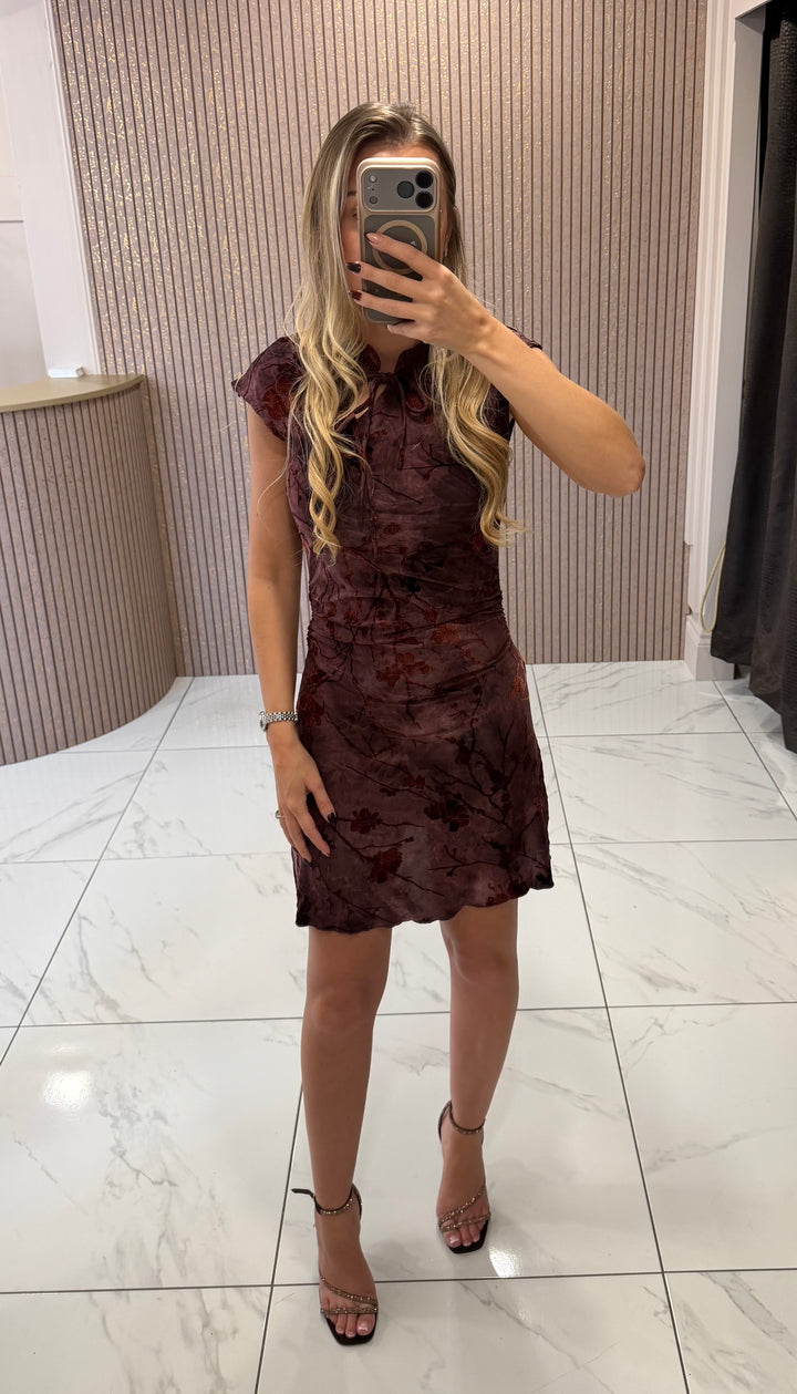Zita Burgundy/Wine Flick Floral Mini Dress