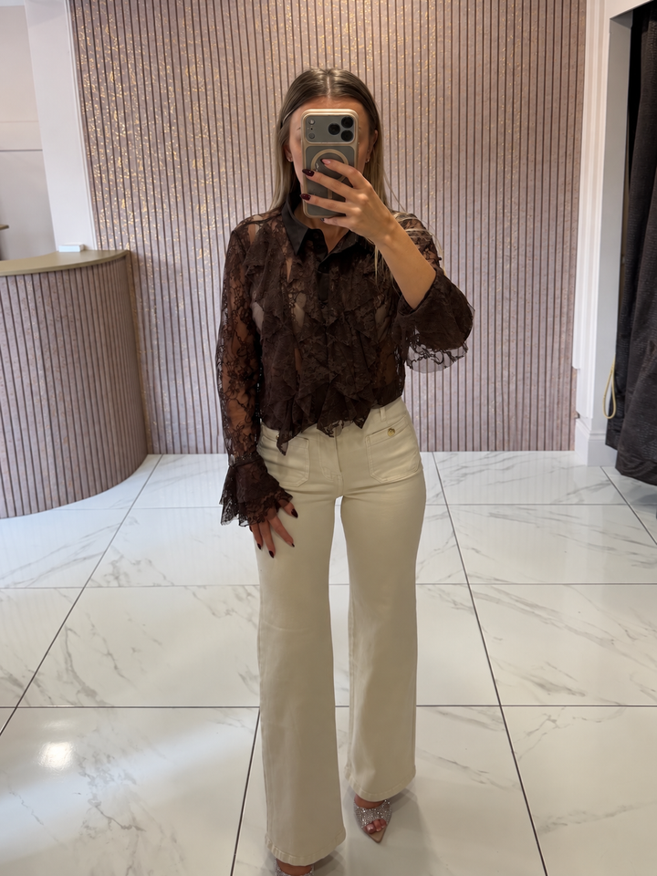 Celeste Chocolate Lace Ruffle Blouse