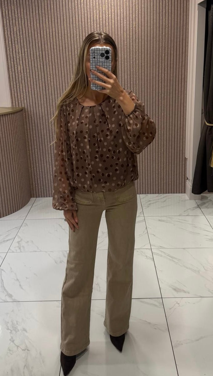 Jamilla Chocolate Polka Dot Top/Blouse