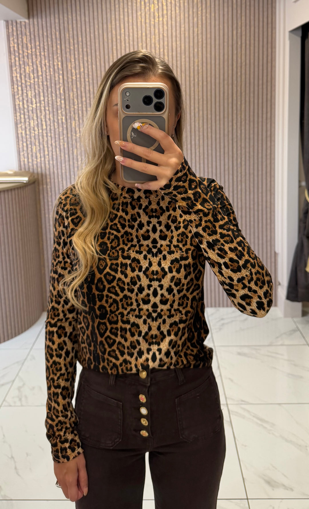 Darla Leopard Print Long Sleeve Top