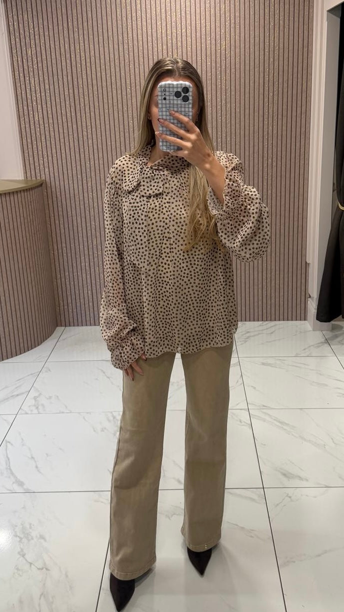 Marnie Cream Polka Dot Print Bow Blouse