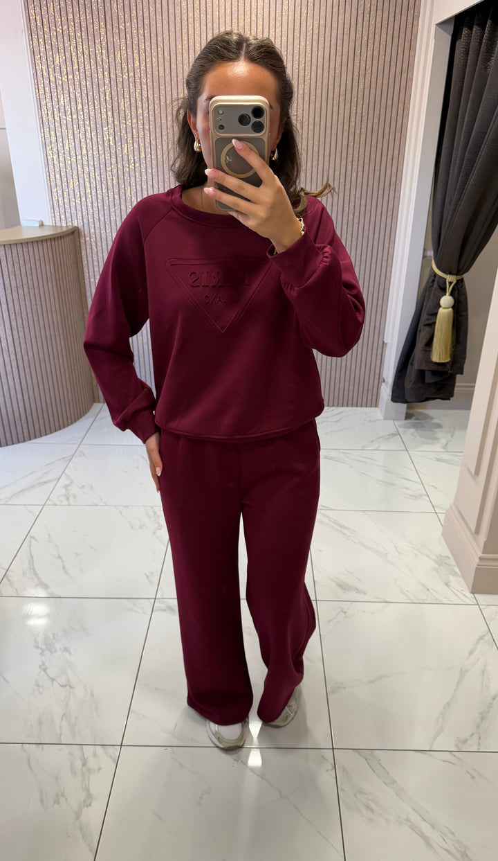 Paris Burgundy Sweater &amp; Jogger Trousers Co Ord