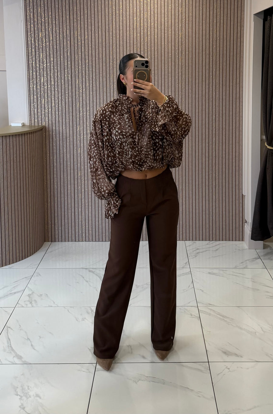 Ada Chocolate Deer Print Blouse/Top