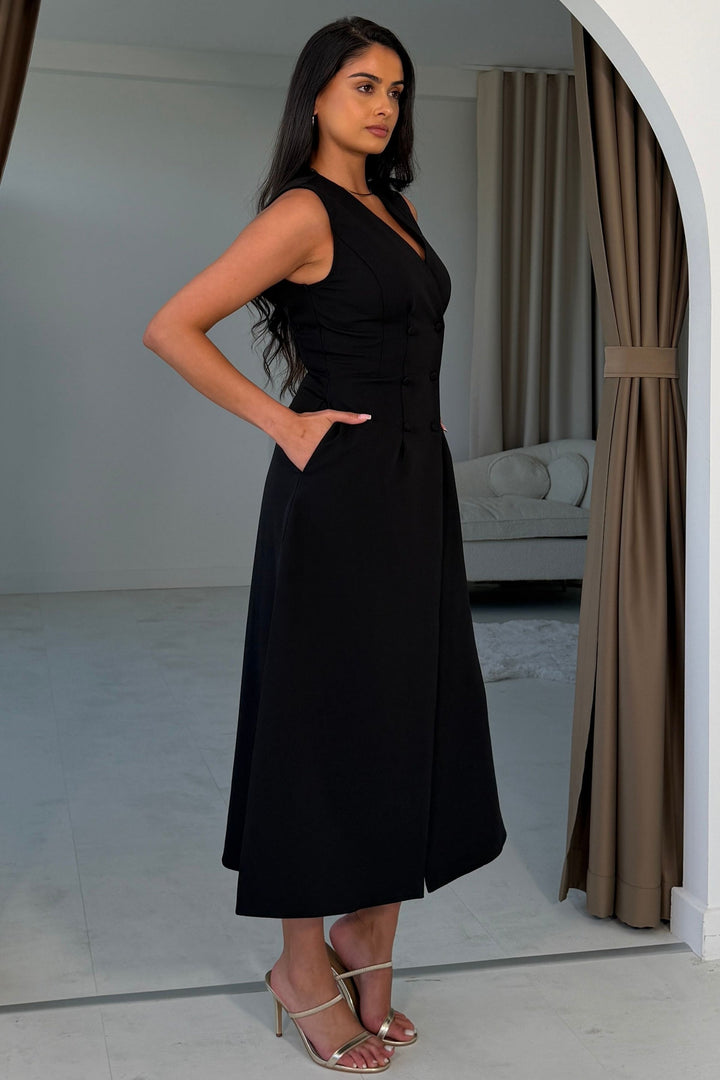 Hazel Black Tailored Midi Dress