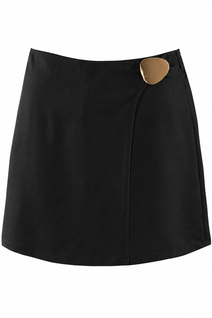 Ivy Black Wrap Skort With Gold Circular Buckle