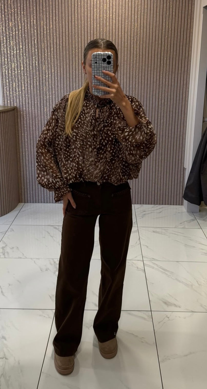 Ada Chocolate Deer Print Blouse/Top