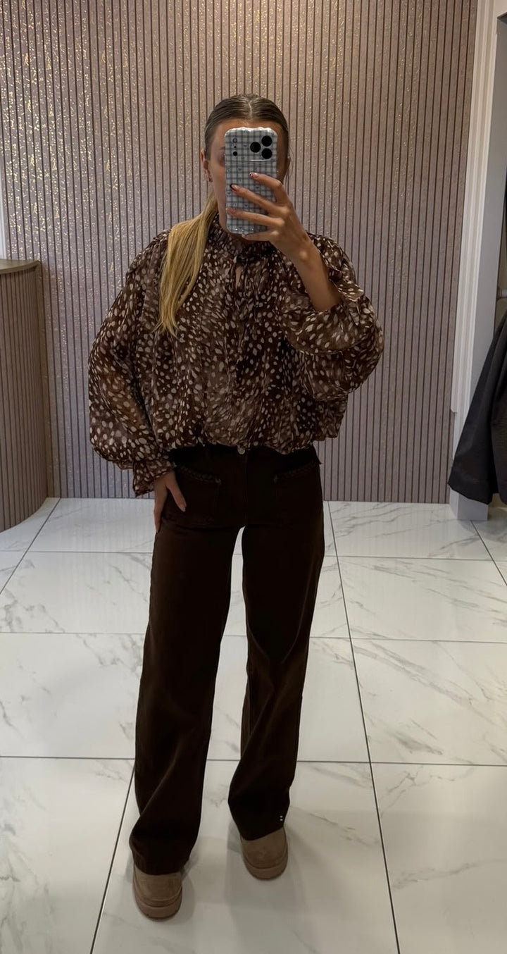 Ada Chocolate Deer Print Blouse/Top