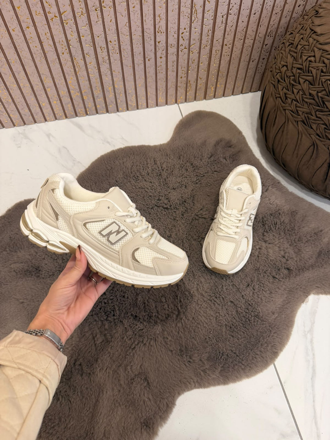 Bella Beige &amp; Cream Trainers
