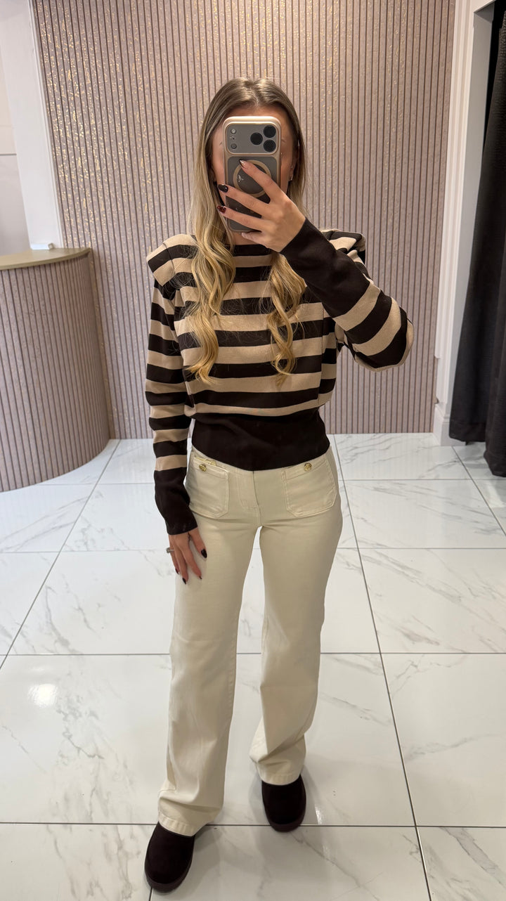 Sally Striped Chocolate Structured Shoulder Jumper