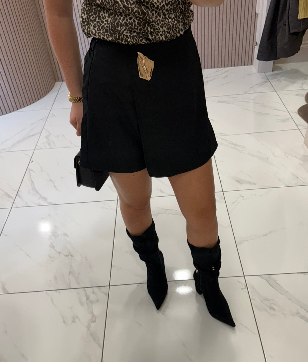 Sara Black Wrap Skort With Embossed Buckle