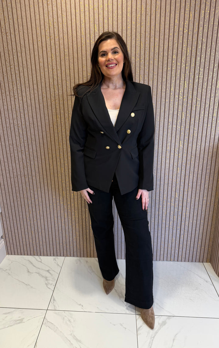 Alena Black Gold Button Double Breasted Blazer