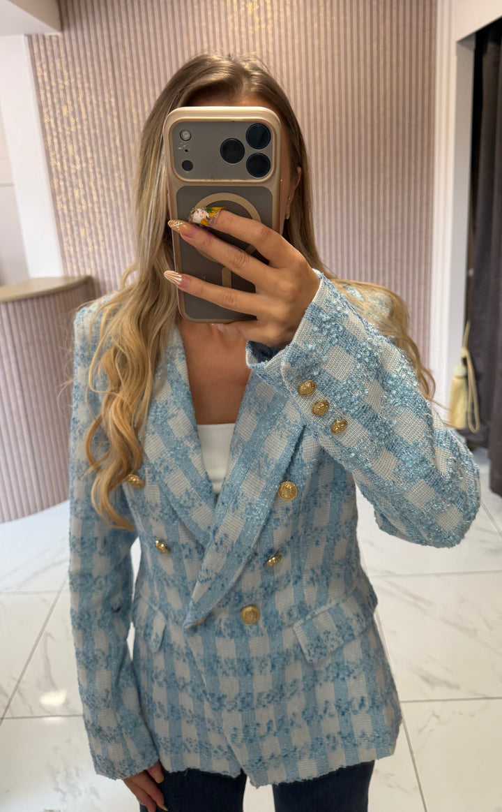 Darcy Blue Double Breasted Tweed Blazer