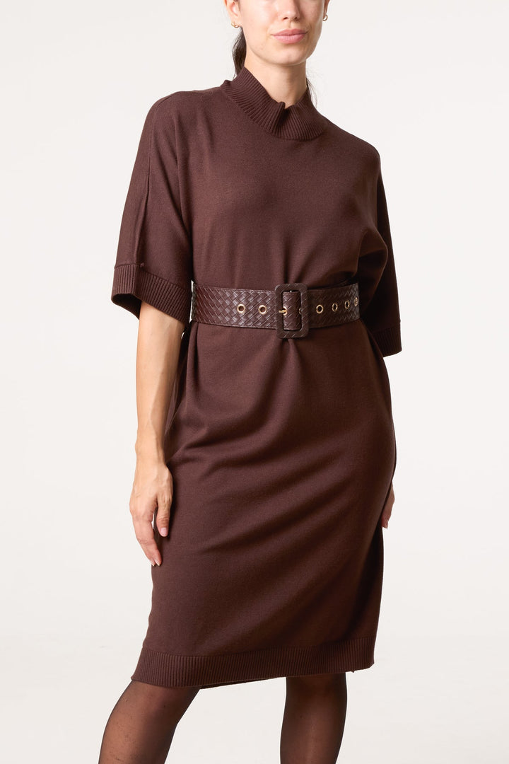 Carly Chocolate Belted Knit Dress