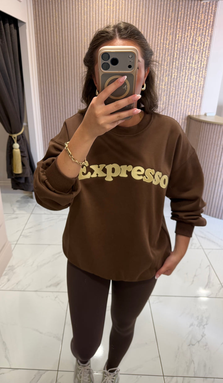 Expresso Chocolate &amp; Cream Embroidered Sweater