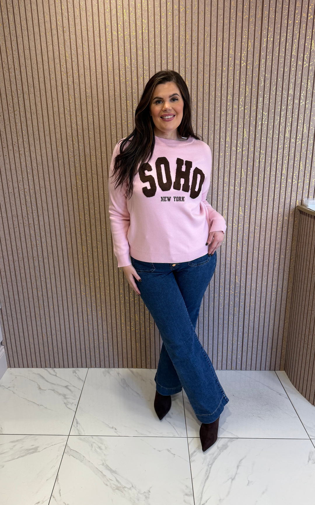 SOHO New York Pink &amp; Chocolate Knit Jumper